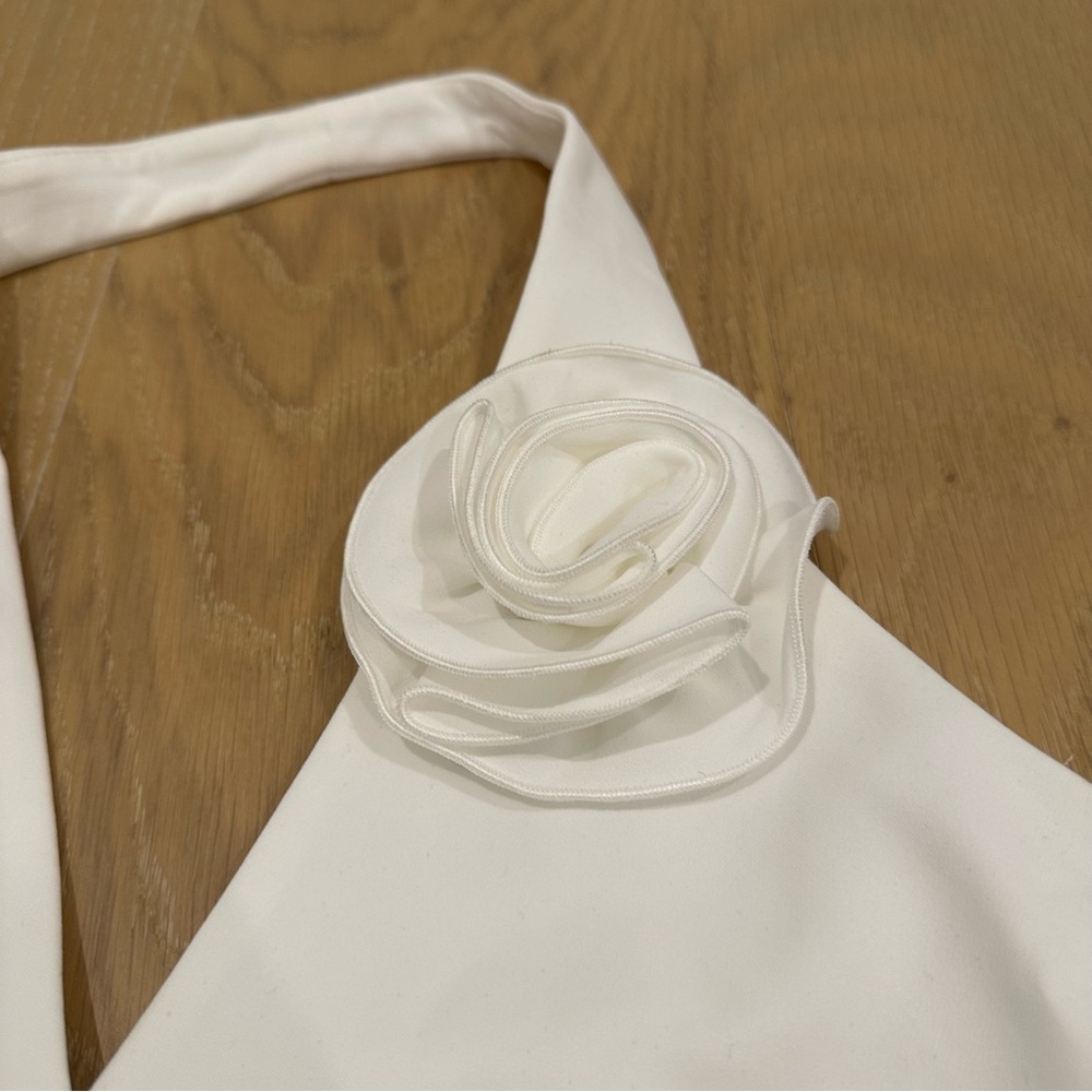 Mango White Vest Floral Applique Halter Bridal Rosette Suit Crop Top Medium - Picture 9 of 16
